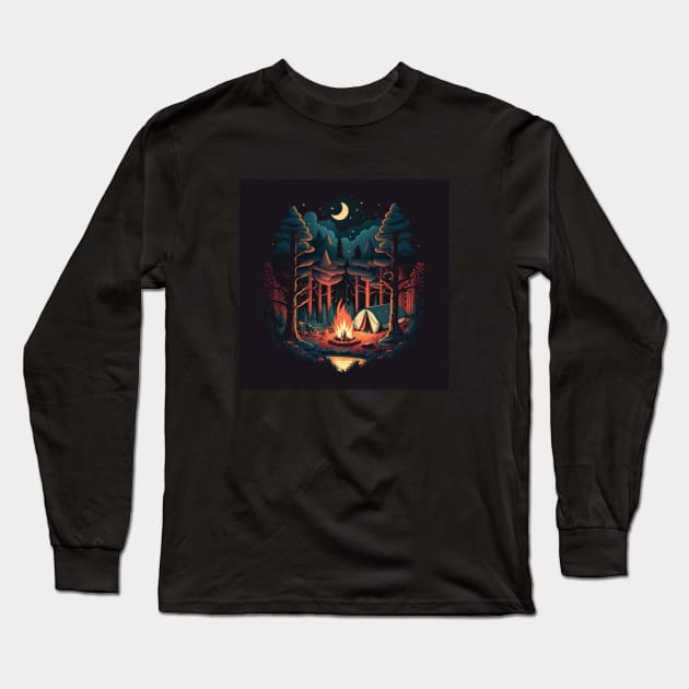 Camping Adventure in the Forest, Campfire Long Sleeve T-Shirt by dukito